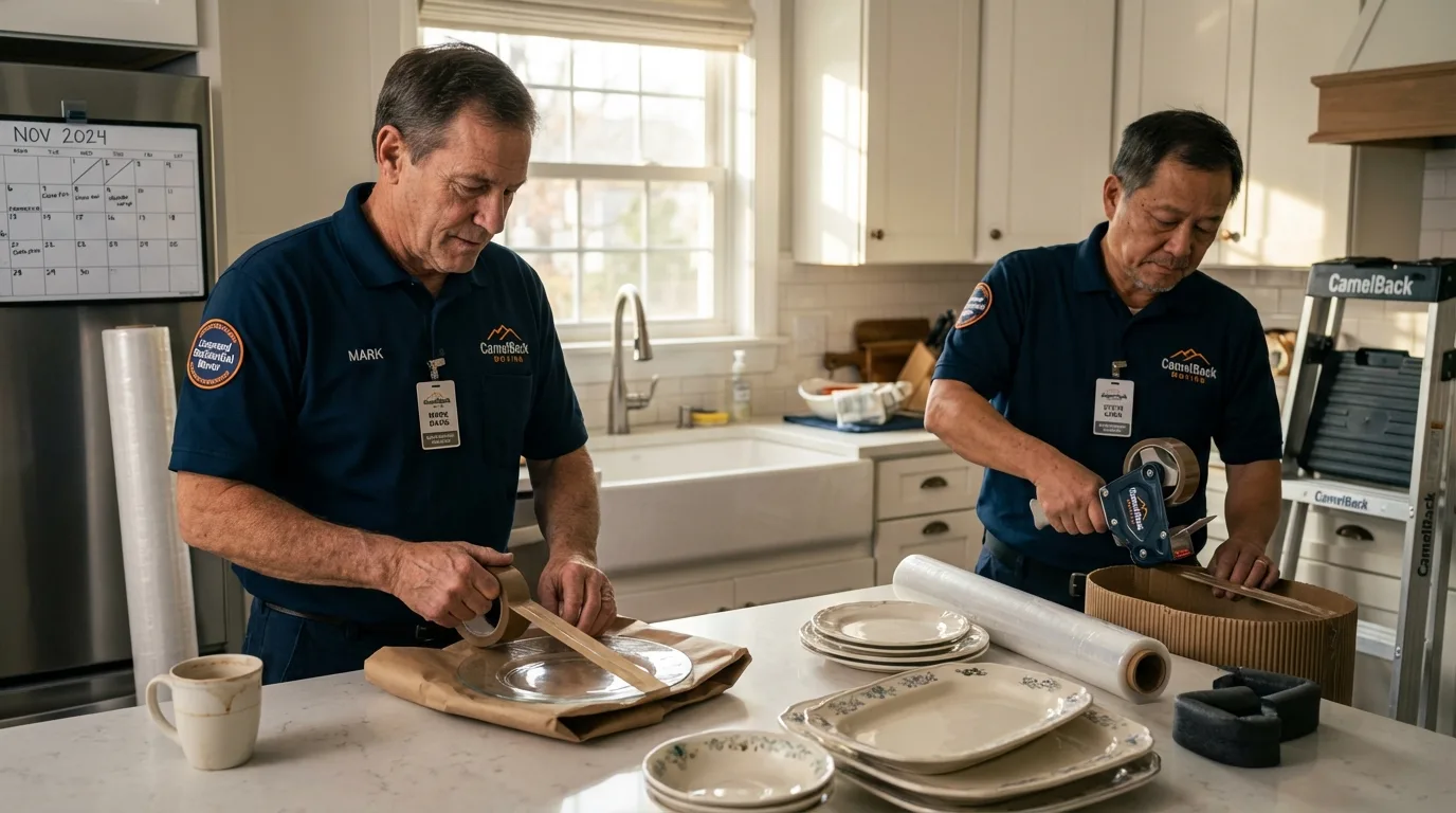 Professional crew packing kitchen dishware in Muncie, IN